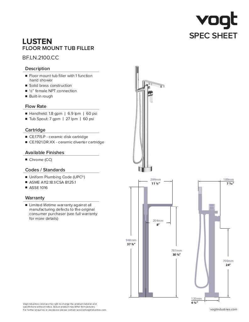 LUSTEN FLOOR MOUNT TUB FILLER