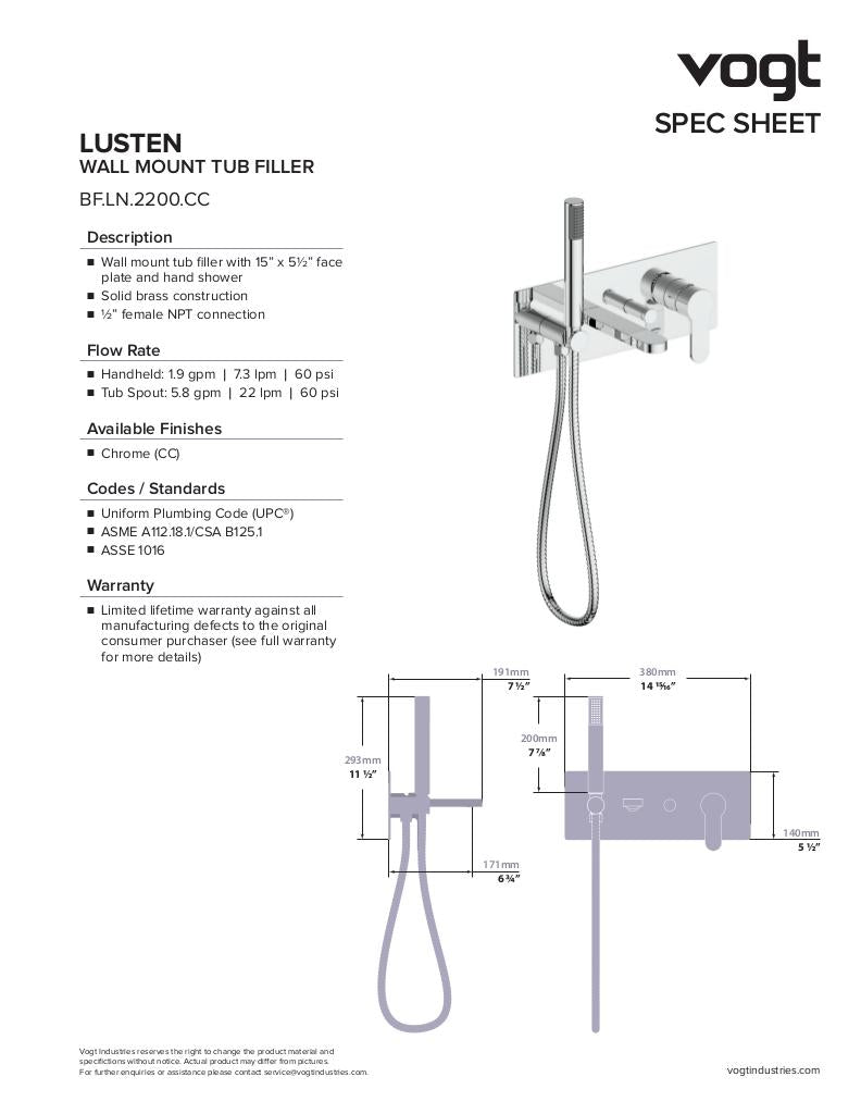 LUSTEN WALL MOUNT TUB FILLER