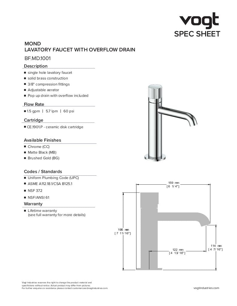 MOND SINGLE HOLE LAVATORY FAUCET WITH POP-UP DRAIN