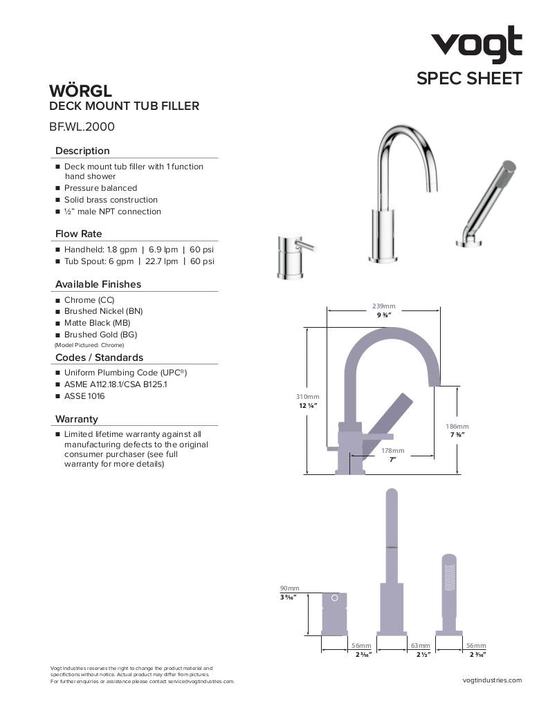 WORGL DECK MOUNT TUB FILLER