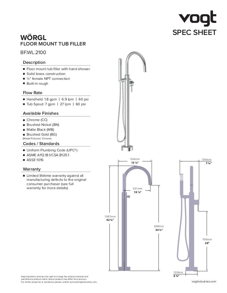 WORGL FLOOR MOUNT TUB FILLER