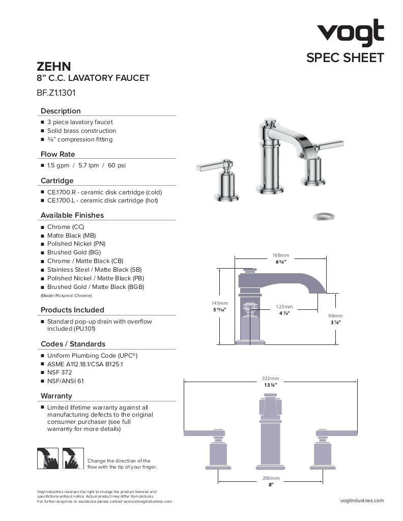 ZEHN 8" C.C. LAVATORY FAUCET WITH POP-UP DRAIN