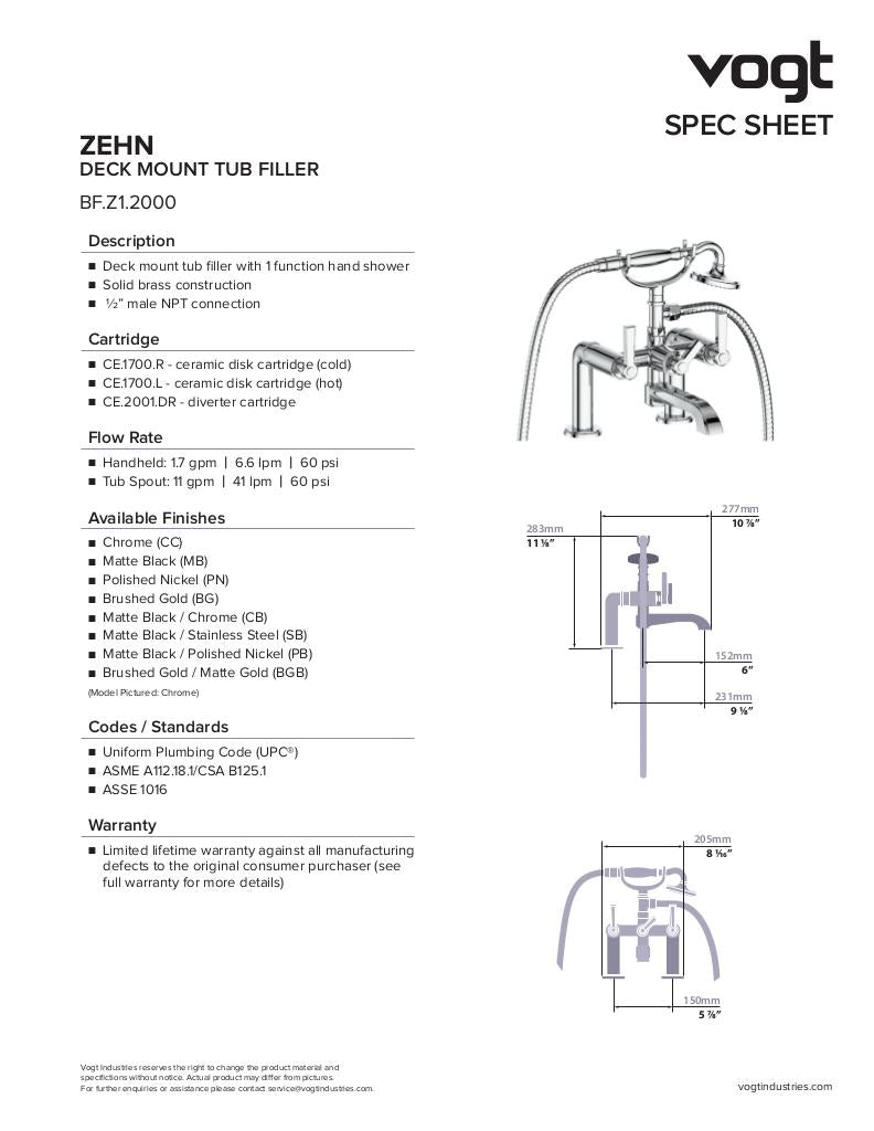 ZEHN DECK MOUNT TUB FILLER