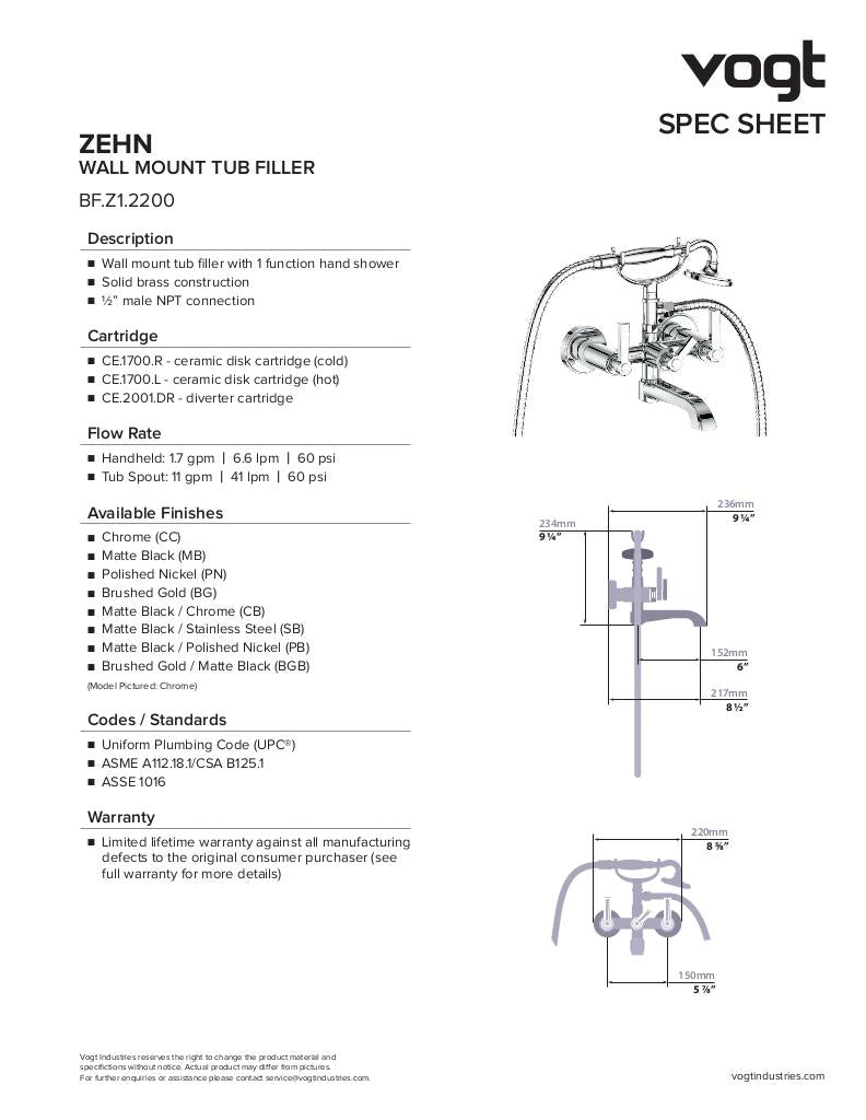 ZEHN WALL MOUNT TUB FILLER