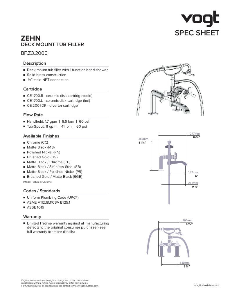 ZEHN DECK MOUNT TUB FILLER