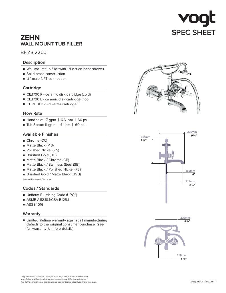 ZEHN WALL MOUNT TUB FILLER