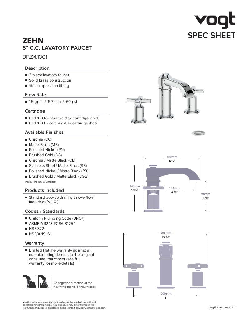 ZEHN 8" C.C. LAVATORY FAUCET WITH POP-UP DRAIN