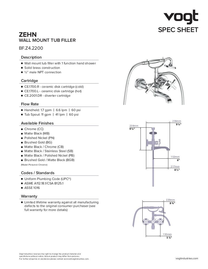 ZEHN WALL MOUNT TUB FILLER