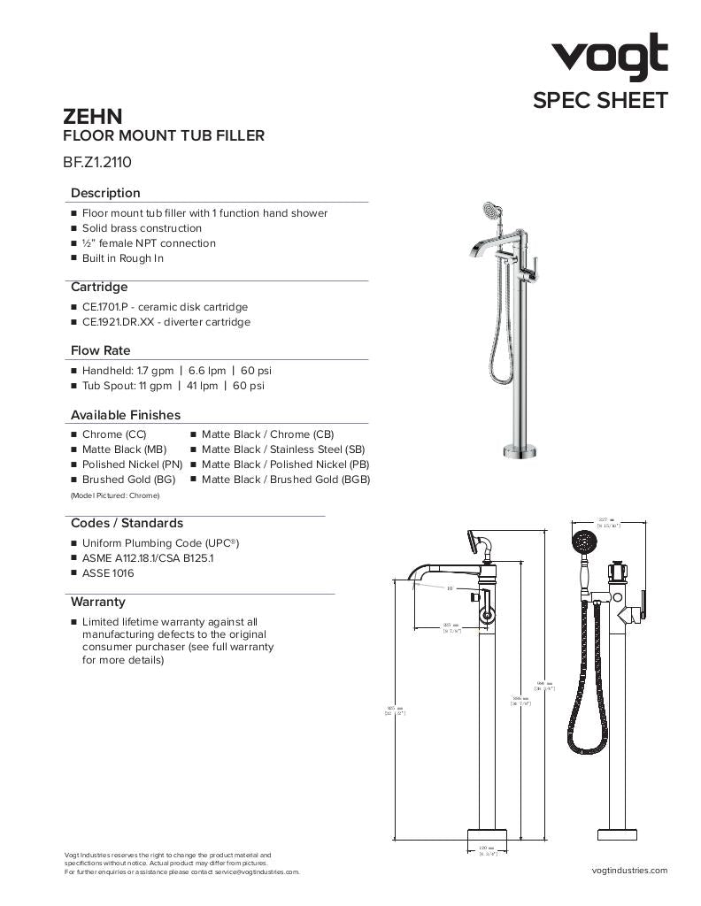 ZEHN FLOOR MOUNT TUB FILLER