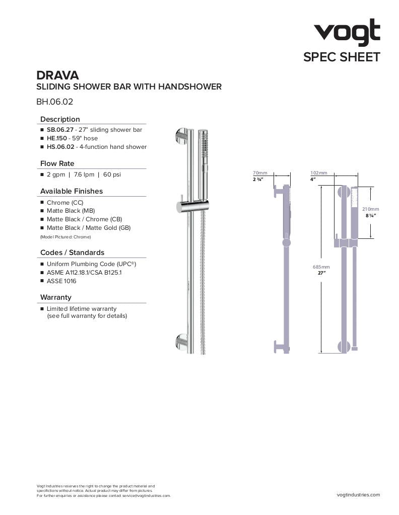 DRAVA SLIDING SHOWER BAR WITH HAND SHOWER