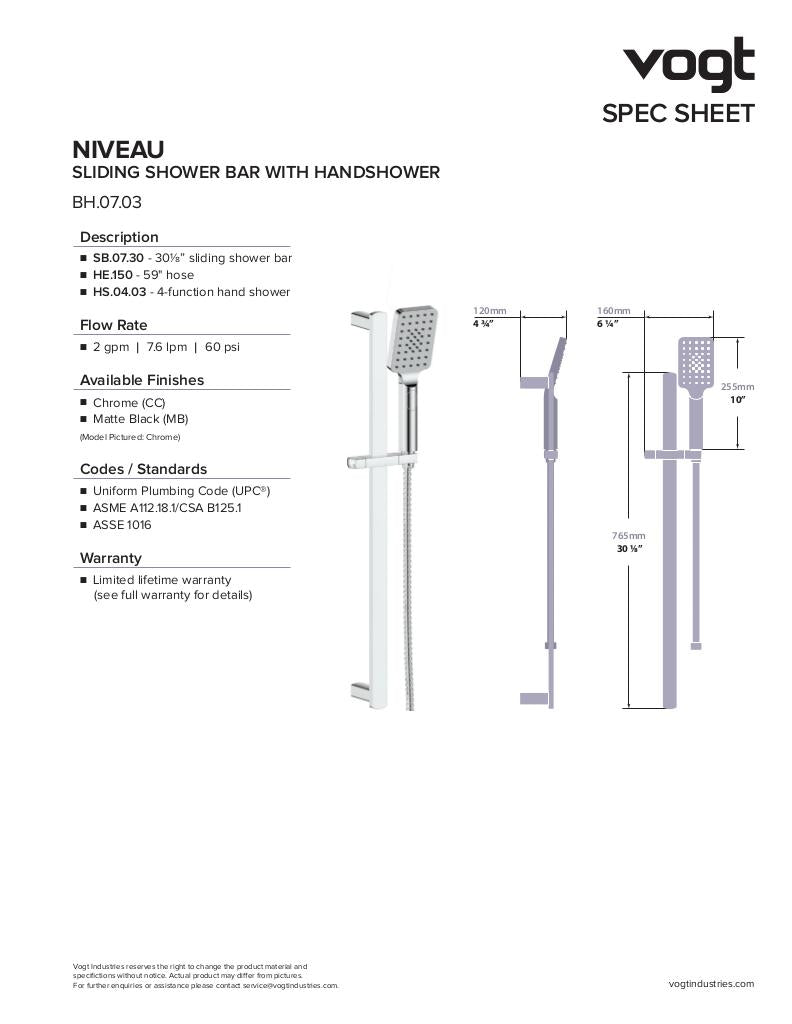 NIVEAU SLIDING SHOWER BAR WITH HAND SHOWER