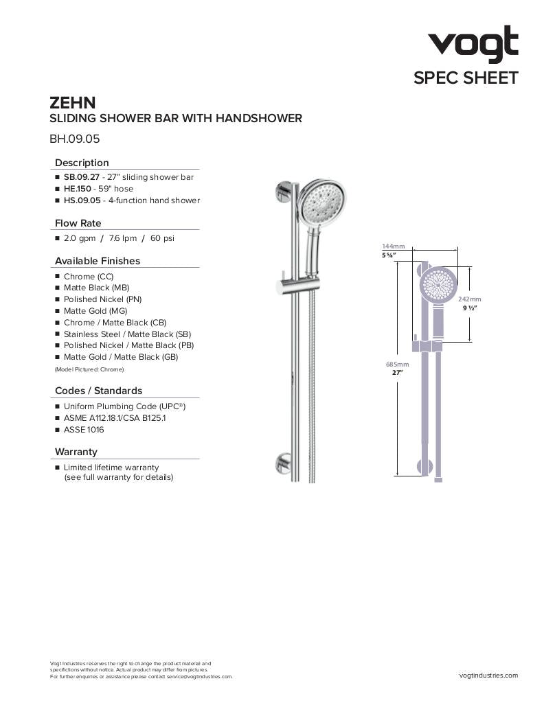 ZEHN SLIDING SHOWER BAR WITH HAND SHOWER