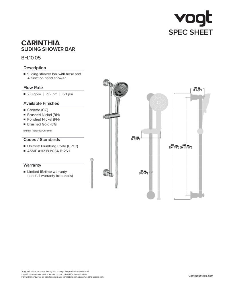 CARINTHIA SLIDING SHOWER BAR WITH HAND SHOWER