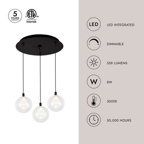 Kuzco Bolla 6-in 3 Head Multi Pendant