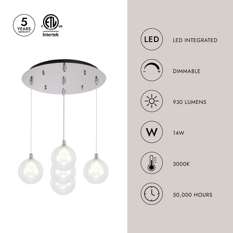 Kuzco Bolla 6-in 5 Head Multi Pendant