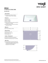 BRAU - VITREOUS CHINA UNDERMOUNT SINK