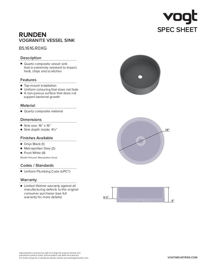 RUNDEN VOGRANITE VESSEL SINK