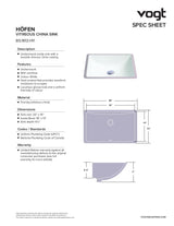 HOFEN - VITREOUS CHINA UNDERMOUNT SINK