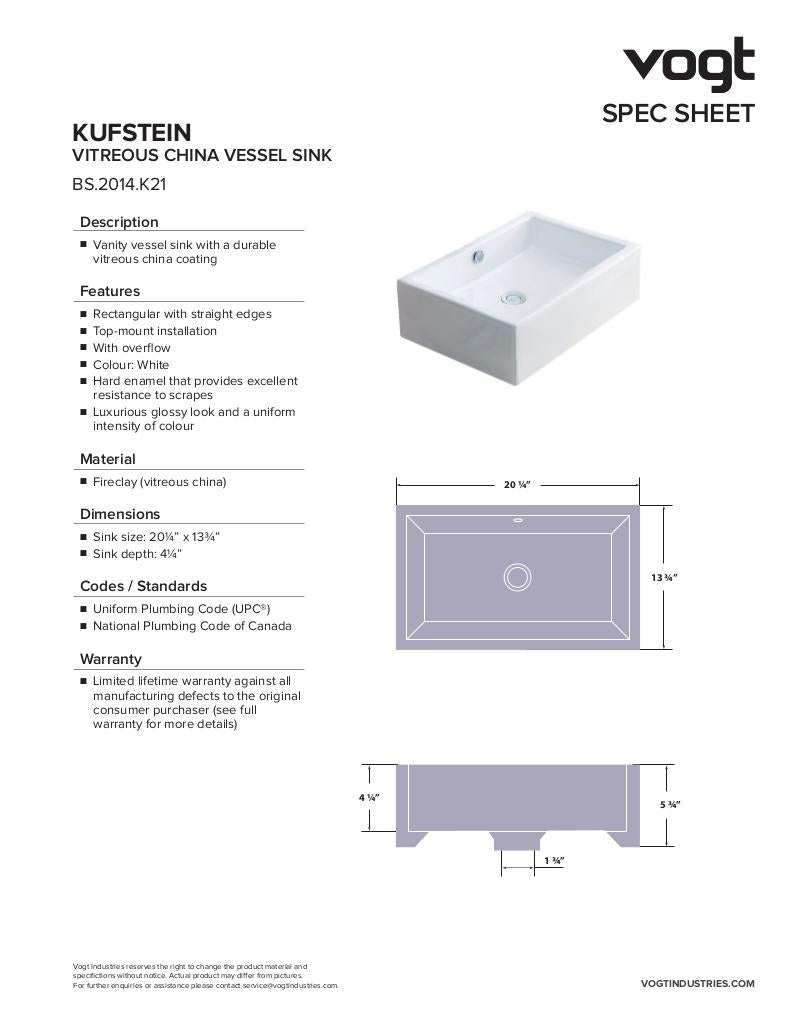 KUFSTEIN VESSEL VITREOUS CHINA SINK
