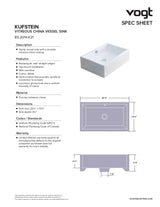 KUFSTEIN VESSEL VITREOUS CHINA SINK