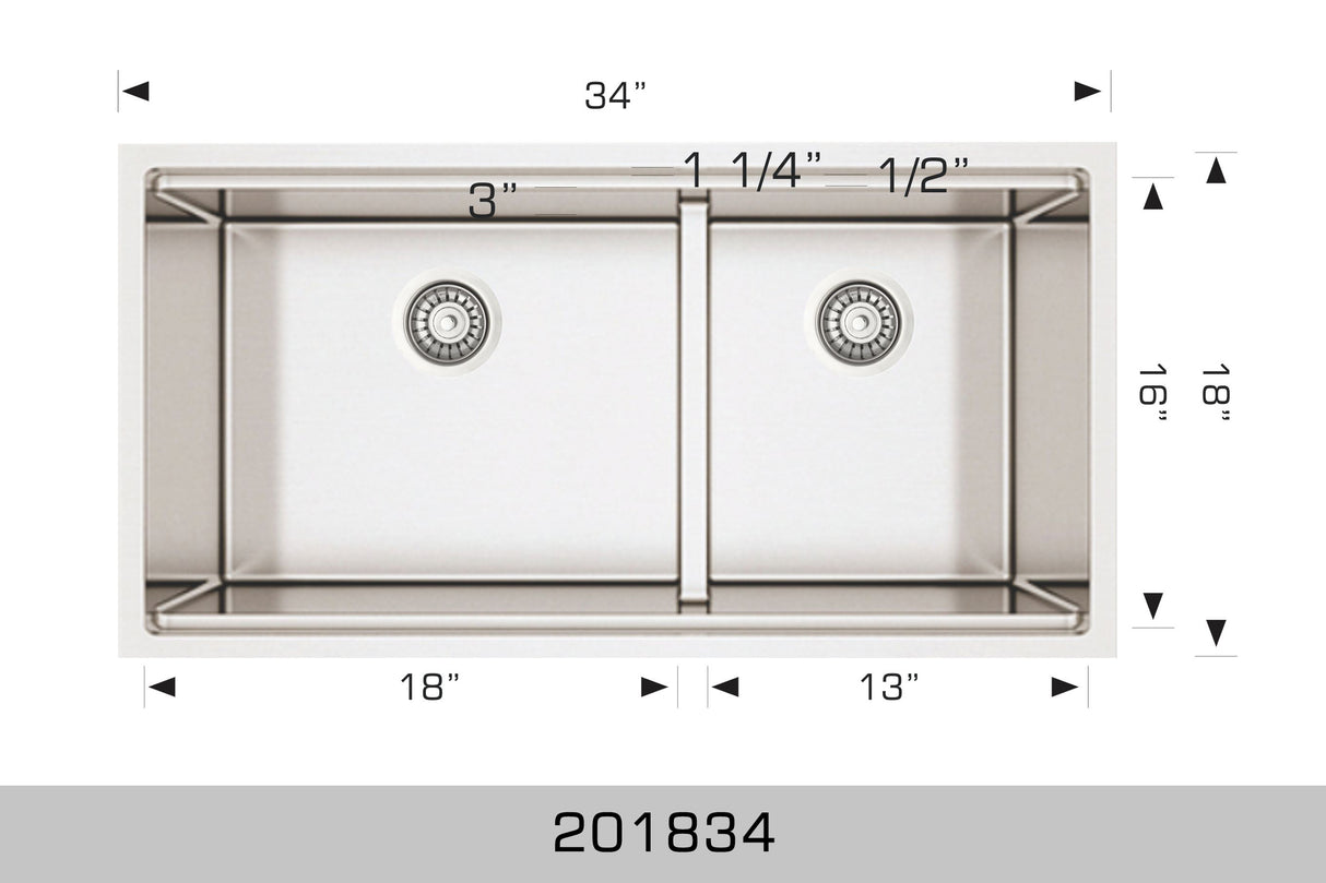 Stainless Steel Sinks 34" X 18" X 10" 201834