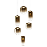 Matteo 6-light LED cluster pendant with gradient glass shades, close-up of shades