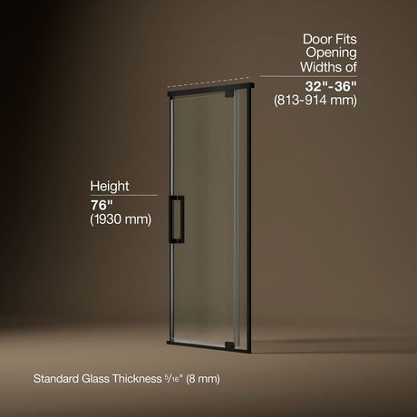 Statement™ 32"-36" W x 76" H pivot shower door with 5/16"-thick Crystal Clear glass