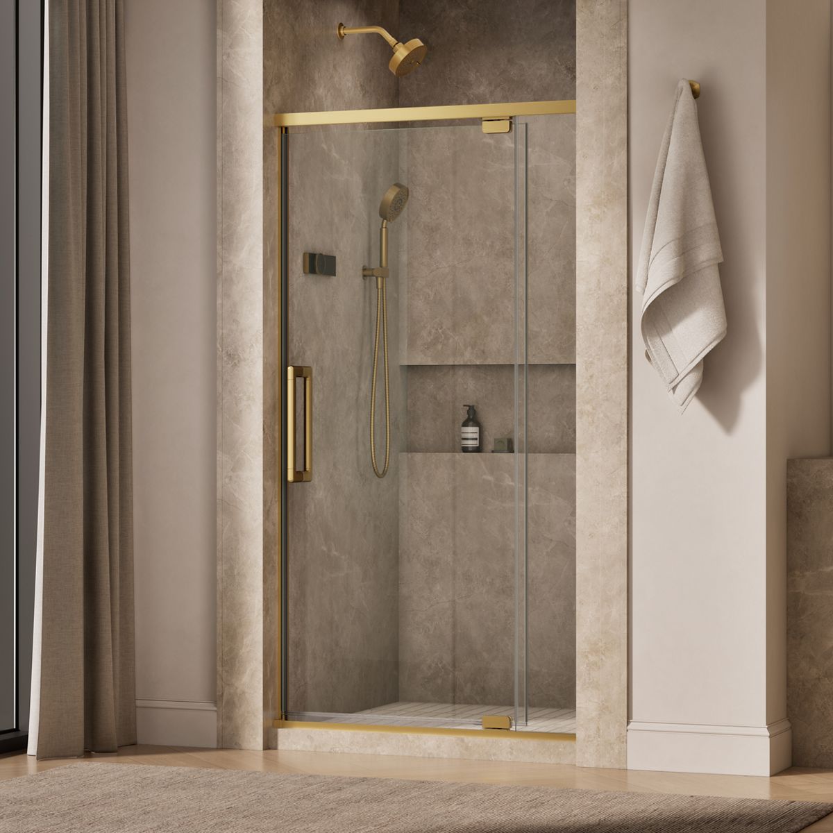 Statement™ 36"-42" W x 76" H pivot shower door with 5/16"-thick Crystal Clear glass