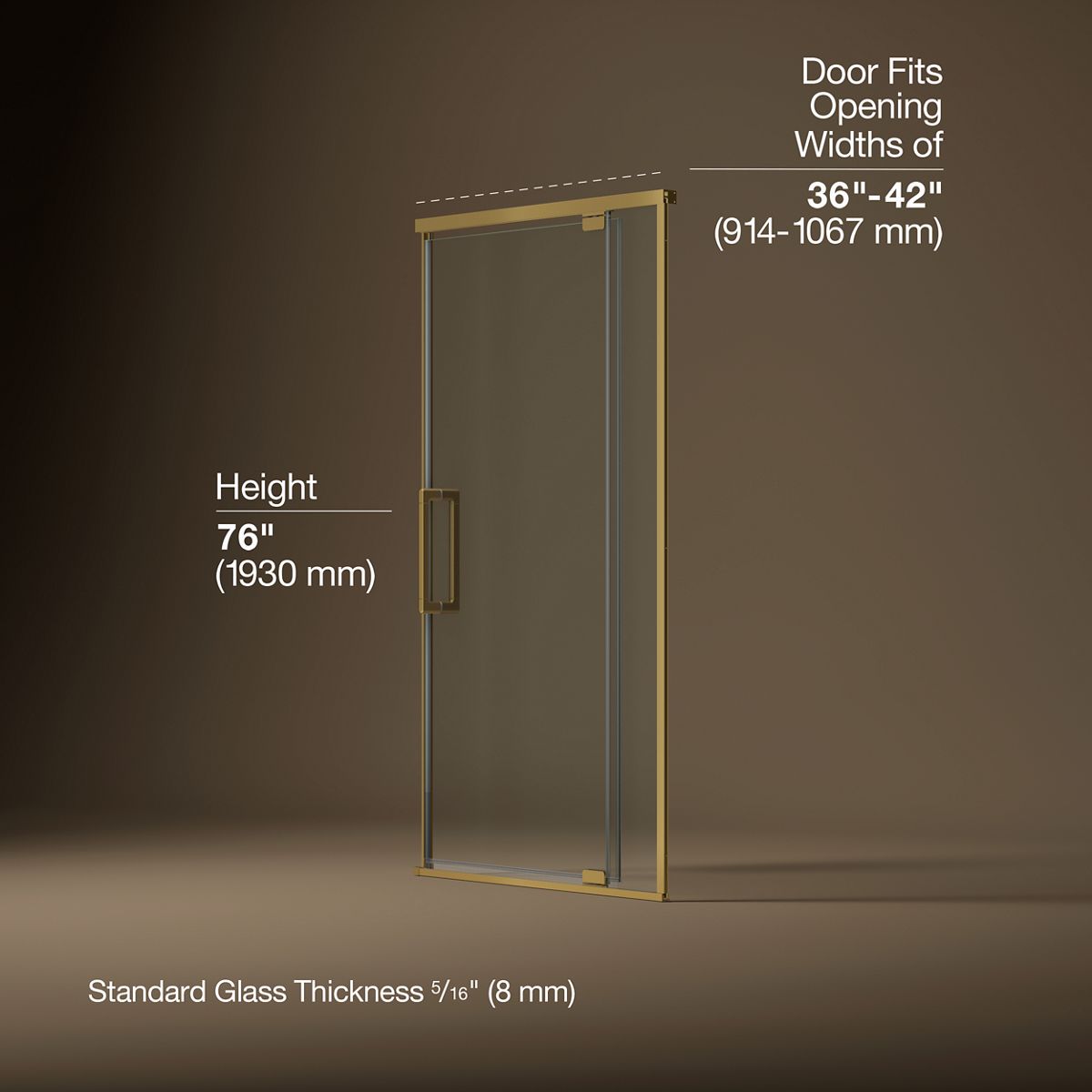 Statement™ 36"-42" W x 76" H pivot shower door with 5/16"-thick Crystal Clear glass