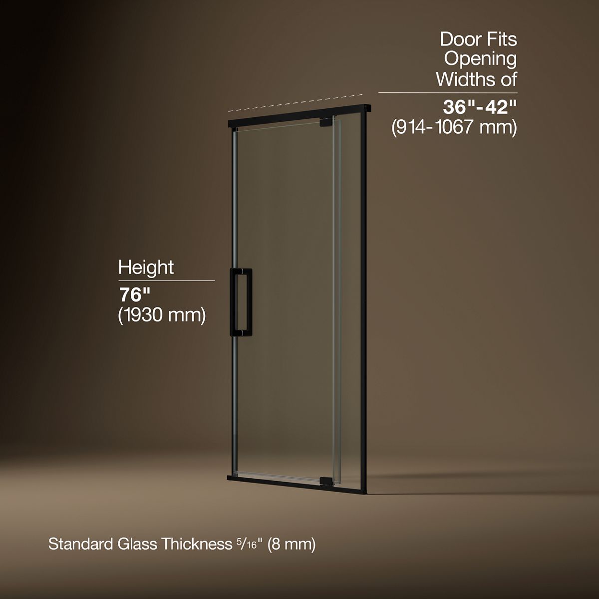 Statement™ 36"-42" W x 76" H pivot shower door with 5/16"-thick Crystal Clear glass