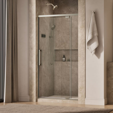 Statement™ 36"-42" W x 76" H pivot shower door with 5/16"-thick Crystal Clear glass