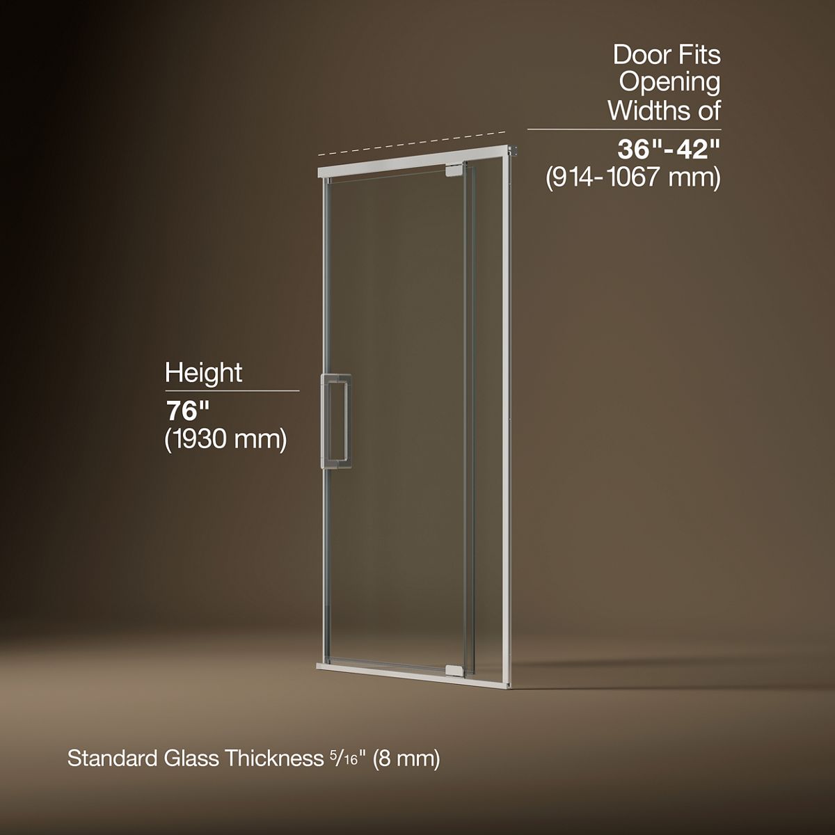 Statement™ 36"-42" W x 76" H pivot shower door with 5/16"-thick Crystal Clear glass