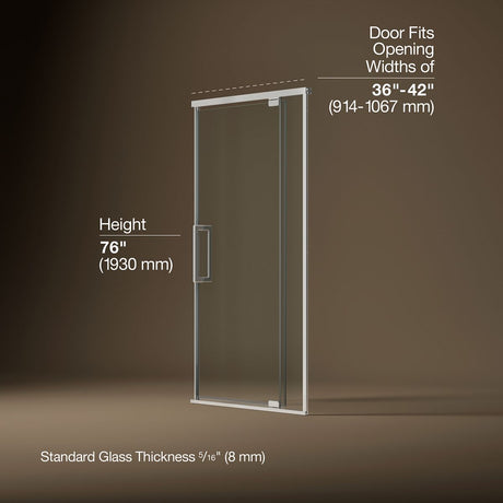 Statement™ 36"-42" W x 76" H pivot shower door with 5/16"-thick Crystal Clear glass