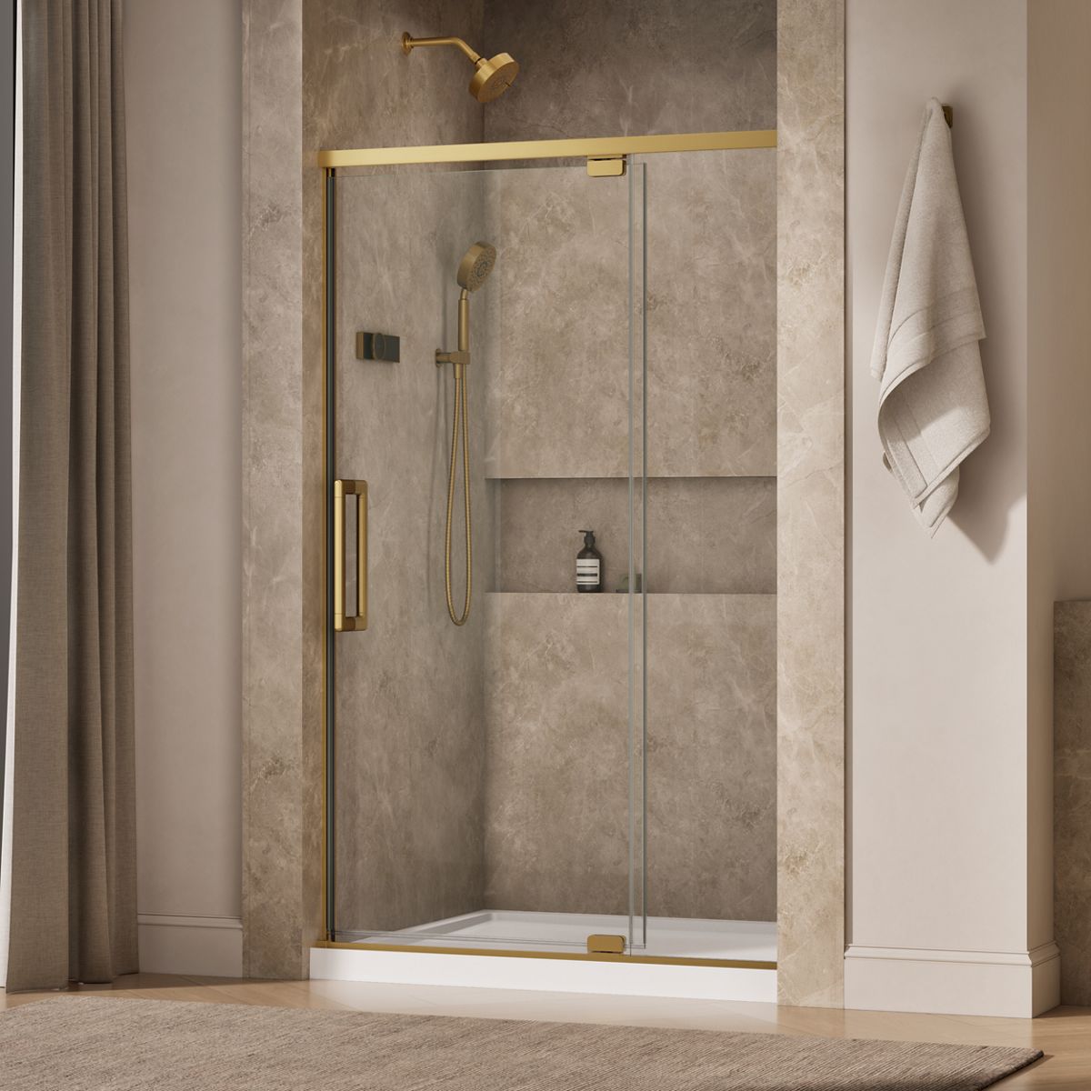 Statement™ 42"-48" W x 76" H pivot shower door with 5/16"-thick Crystal Clear glass