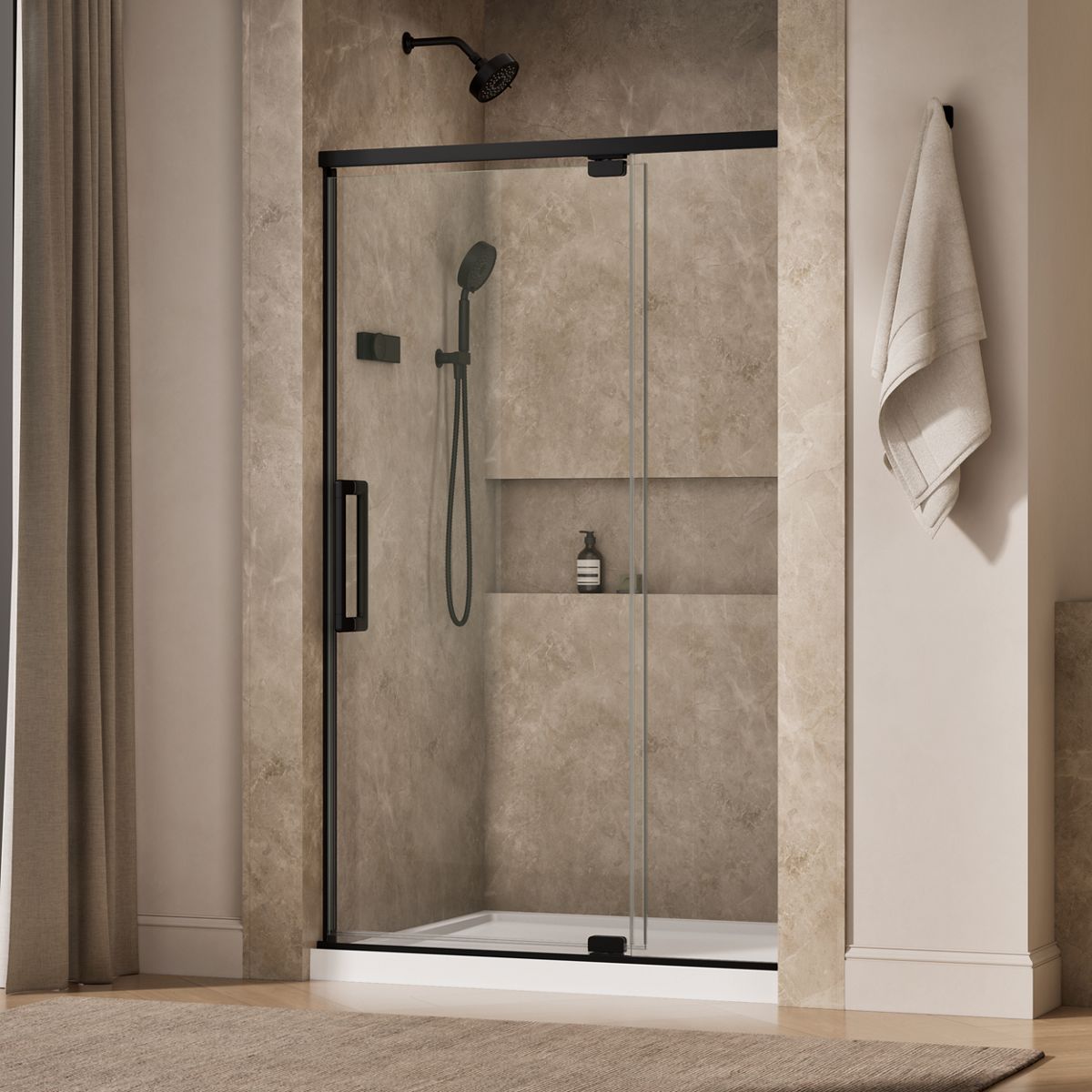 Statement™ 42"-48" W x 76" H pivot shower door with 5/16"-thick Crystal Clear glass