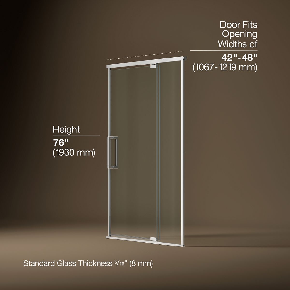Statement™ 42"-48" W x 76" H pivot shower door with 5/16"-thick Crystal Clear glass