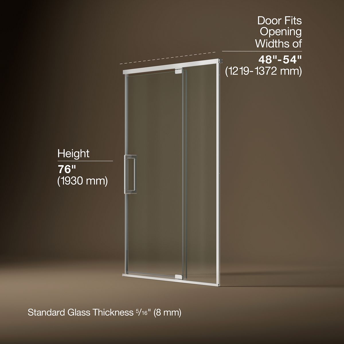 Statement™ 48"-54" W x 76" H pivot shower door with 5/16"-thick Crystal Clear glass
