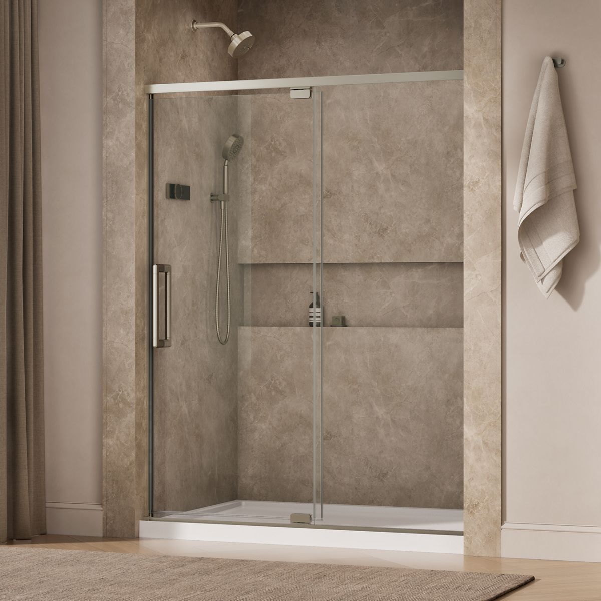 Statement™ 54"-60" W x 76" H pivot shower door with 5/16"-thick Crystal Clear glass