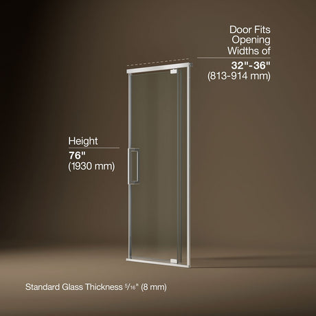 Statement™ 32"-36" W x 76" H pivot shower door with 5/16"-thick Crystal Clear glass