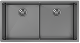 Cayman - Black Pearl 34" 50/50 Double Sink - Undermount, 16 Gauge, R10 (Inc. Grids & Drain Covers)