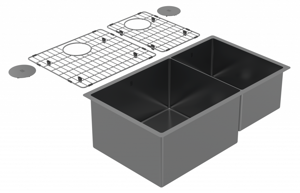 Cayman 31" 60/40 Double Sink - Undermount, 16 Gauge, R10 (Inc. Grids & Drain Covers)