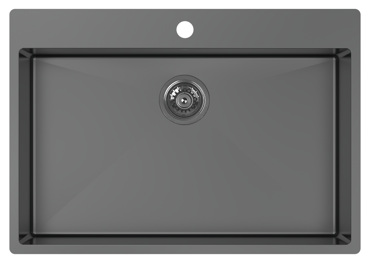 Cayman T - Black Pearl 29" Single Sink - Topmount Tap Ledge (Inc. Grid & Drain Cover)