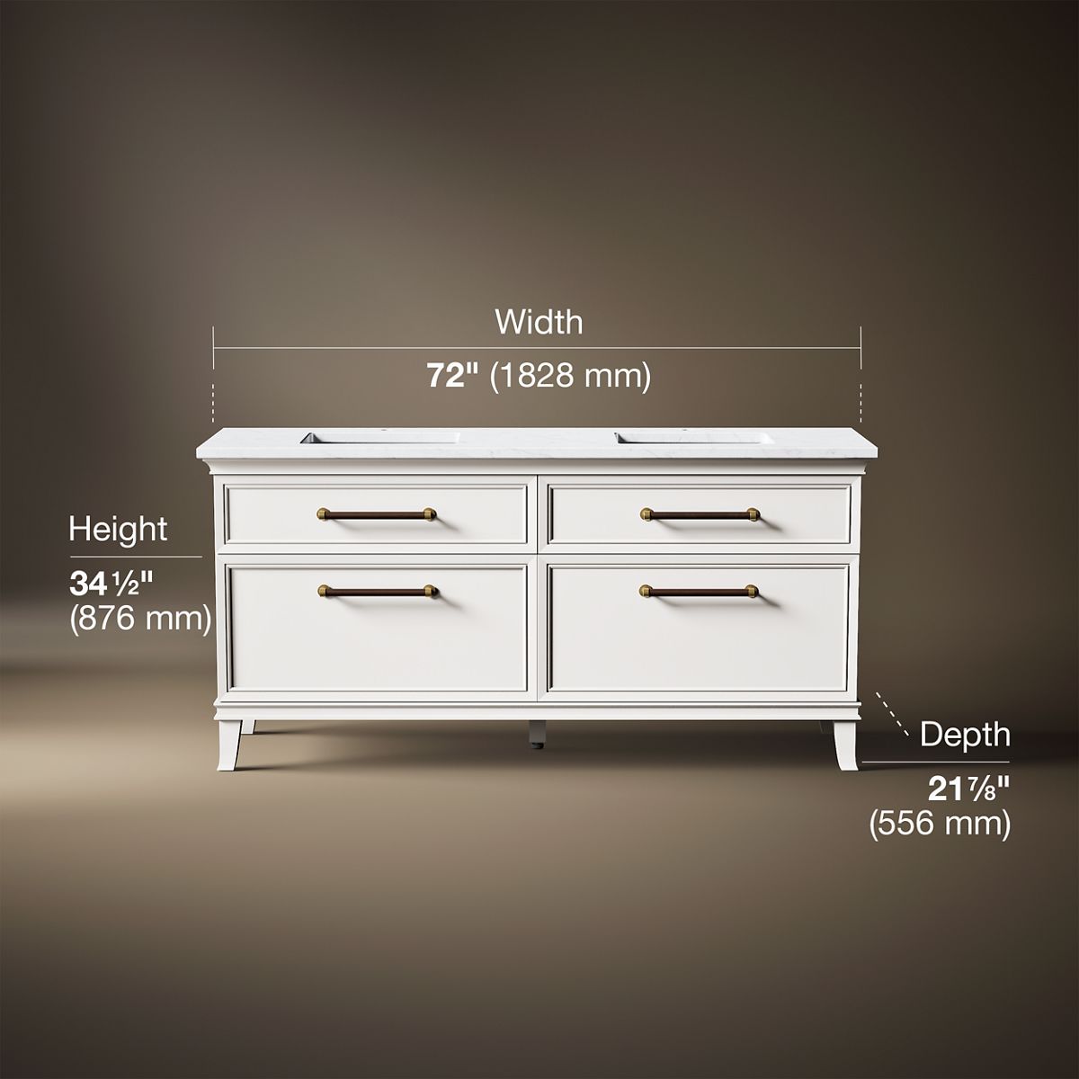 Artifacts™ 72" bathroom vanity cabinet with sinks and quartz top