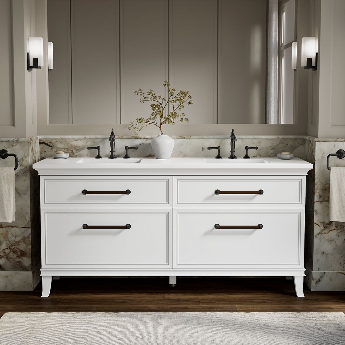 Artifacts™ 72" bathroom vanity cabinet with sinks and quartz top