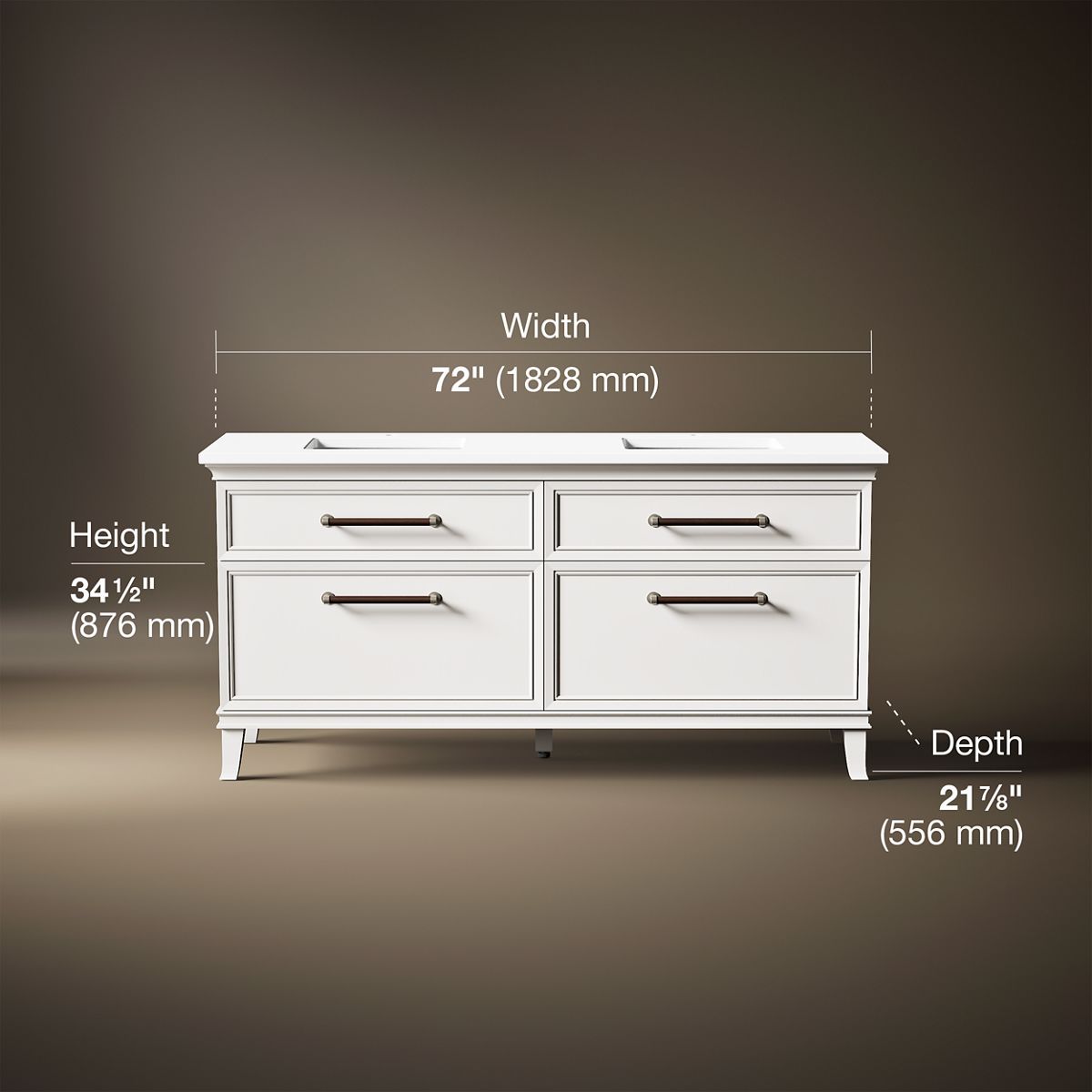 Artifacts™ 72" bathroom vanity cabinet with sinks and quartz top