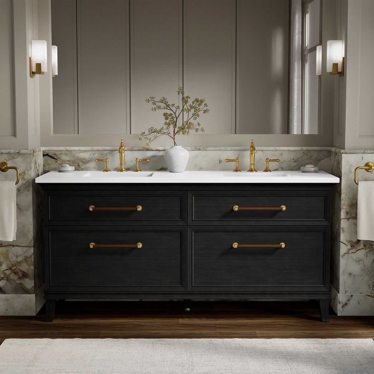 Artifacts™ 72" bathroom vanity cabinet with sinks and quartz top