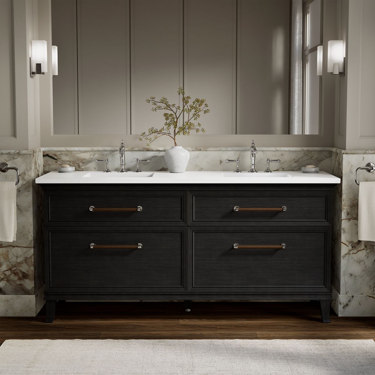 Artifacts™ 72" bathroom vanity cabinet with sinks and quartz top
