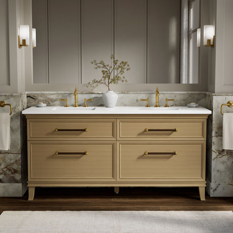 Artifacts™ 72" bathroom vanity cabinet with sinks and quartz top