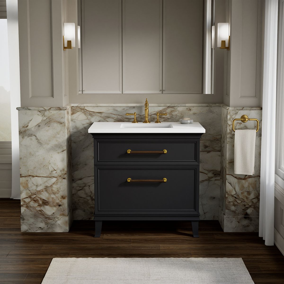 Artifacts™ 36" bathroom vanity cabinet with sink and quartz top