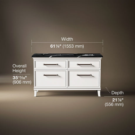 Artifacts™ 60" bathroom vanity cabinet with sinks and quartz top